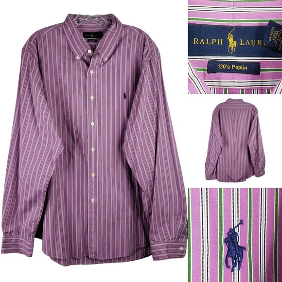 Polo Ralph Lauren Other - Polo Ralph Lauren Oxford Men's 2XL 120's Poplin Pink Stripe LS Button Down Shirt